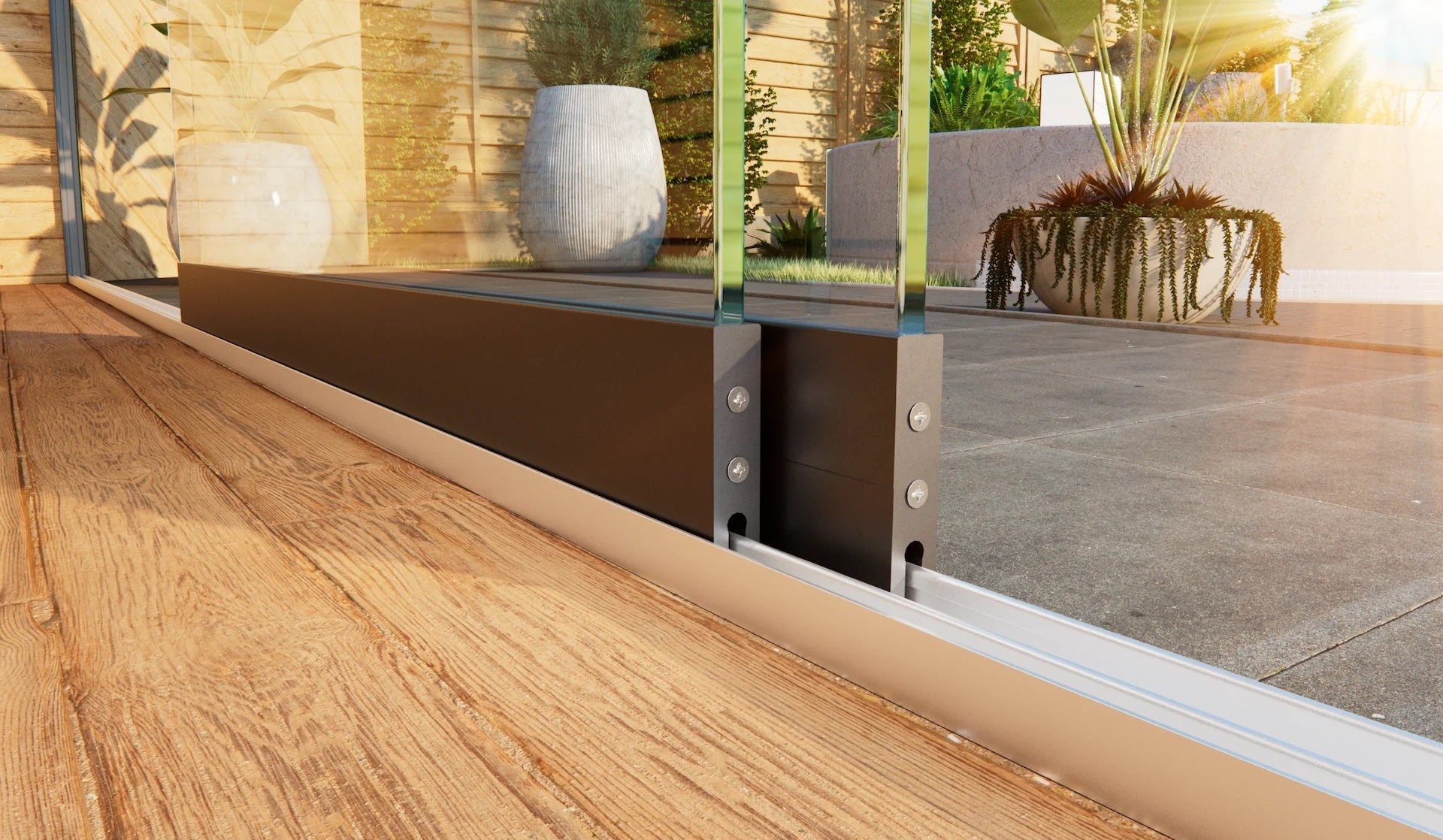 Glasschiebewand mit 2 Schienen