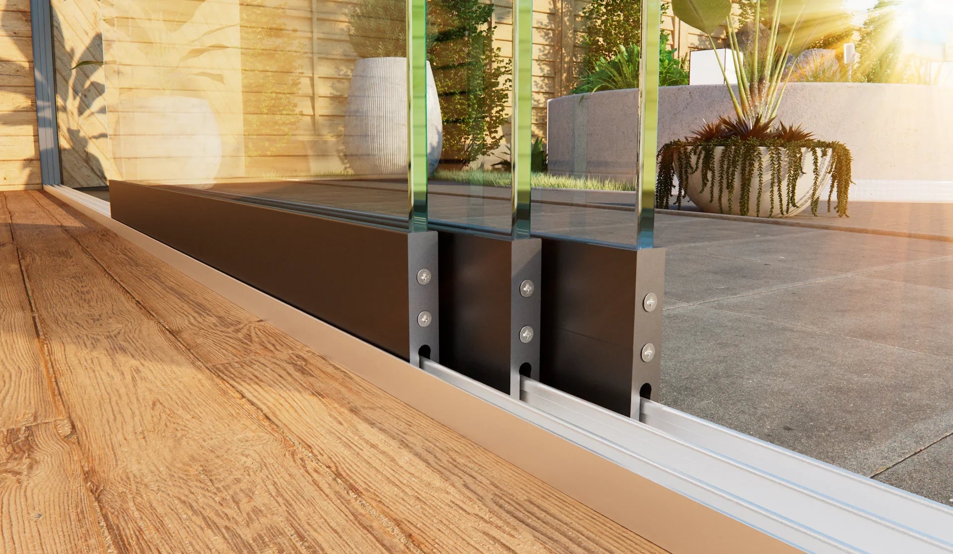 Glasschiebewand mit 3 Schienen