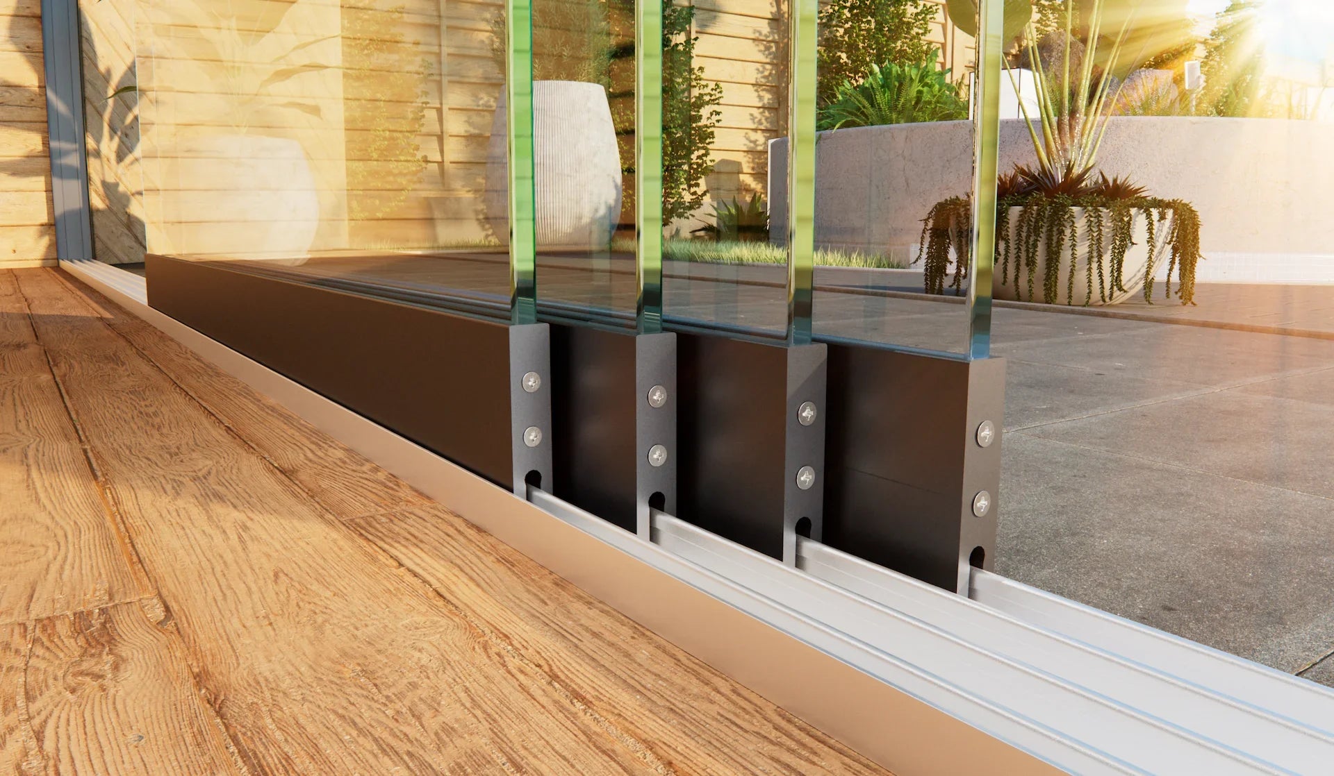 Glasschiebewand mit 4 Schienen