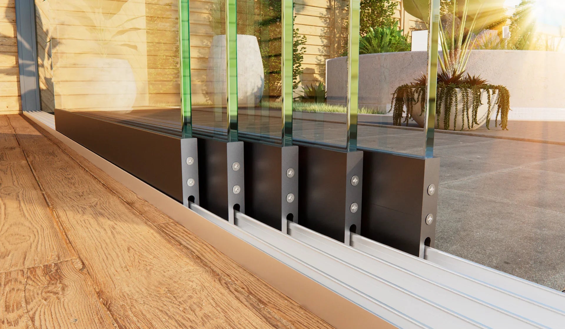 Glasschiebewand mit 5 Schienen