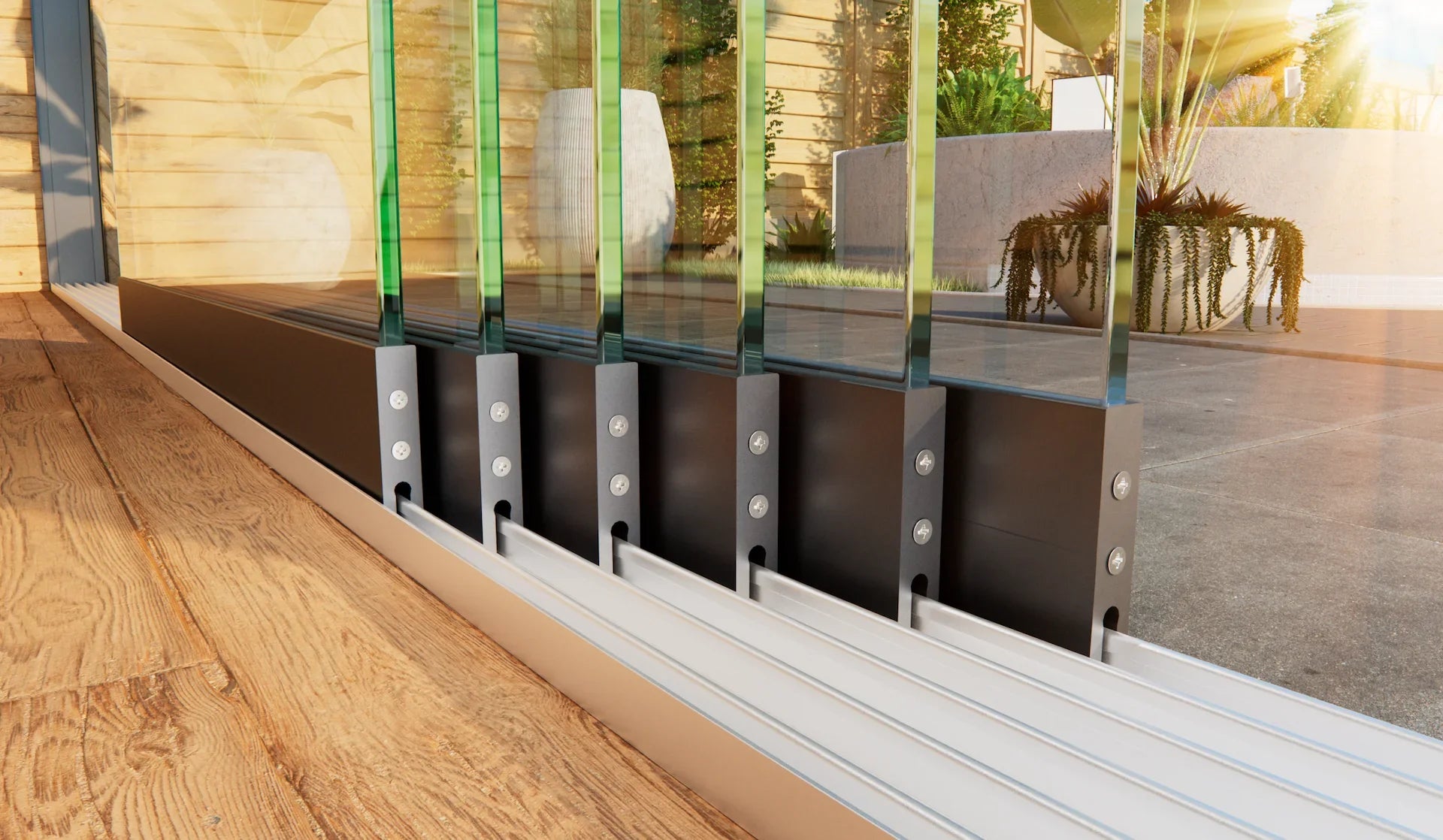 Glasschiebewand mit 6 Schienen