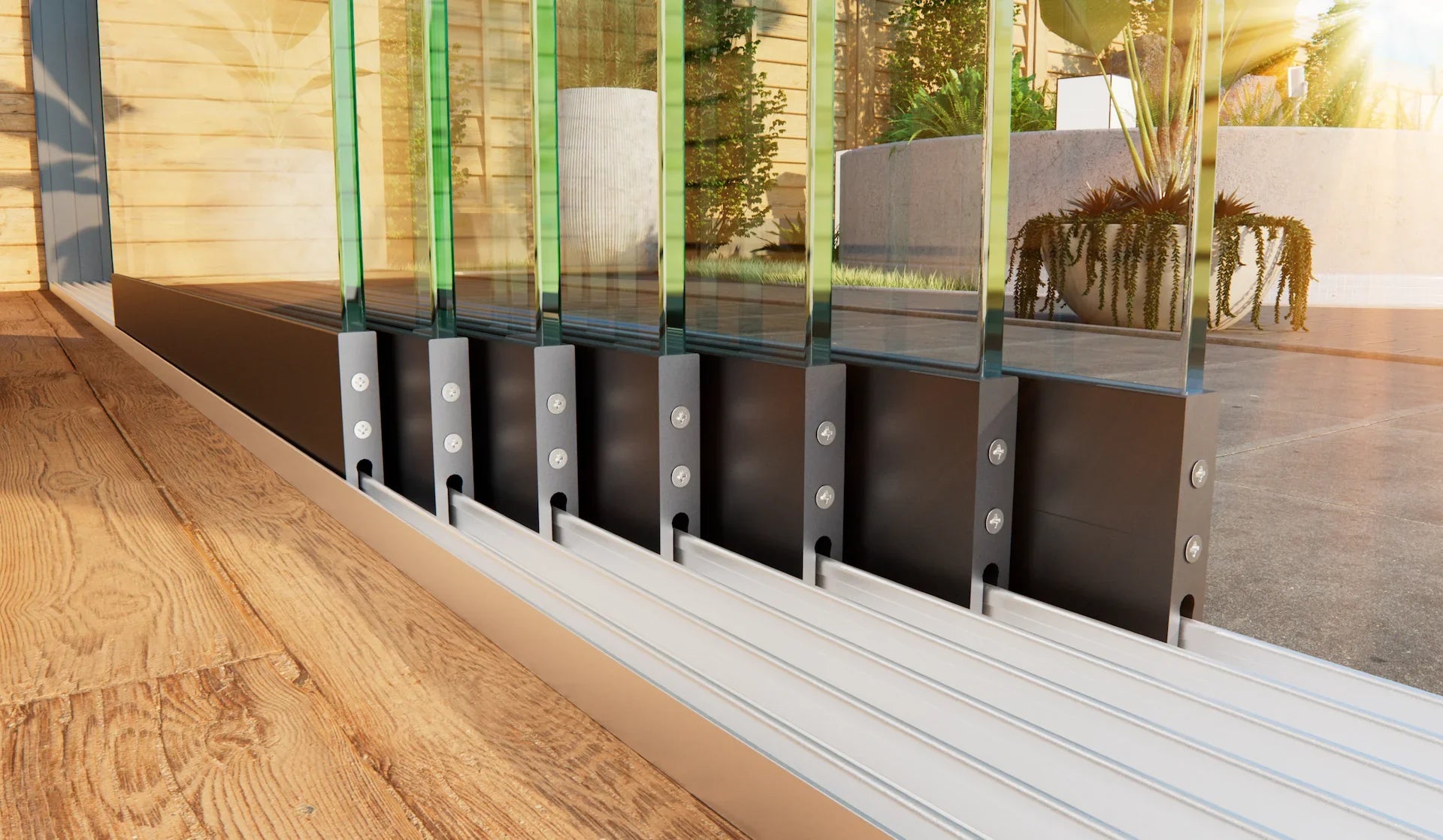 Glasschiebewand mit 7 Schienen